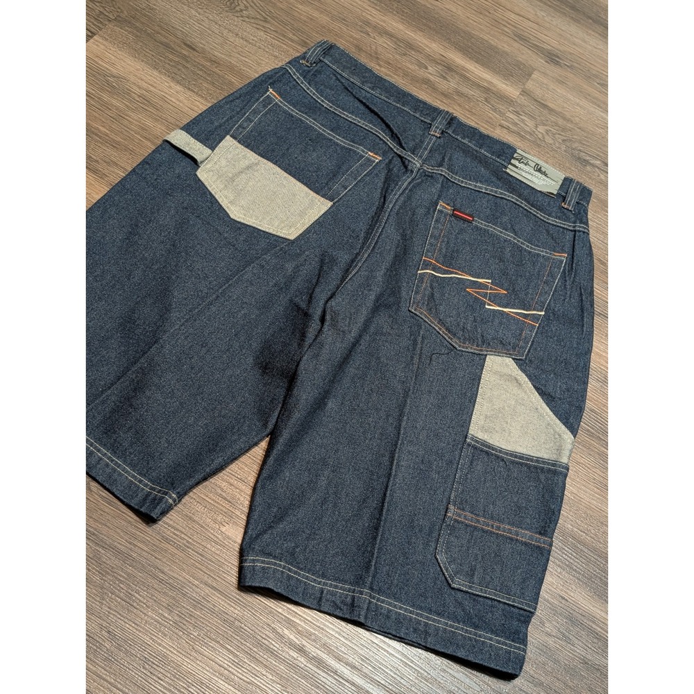 FUBU The Collection Mens 36 Baggy Denim Carpenter Shorts Dark Wash Blue Y2K 90s
